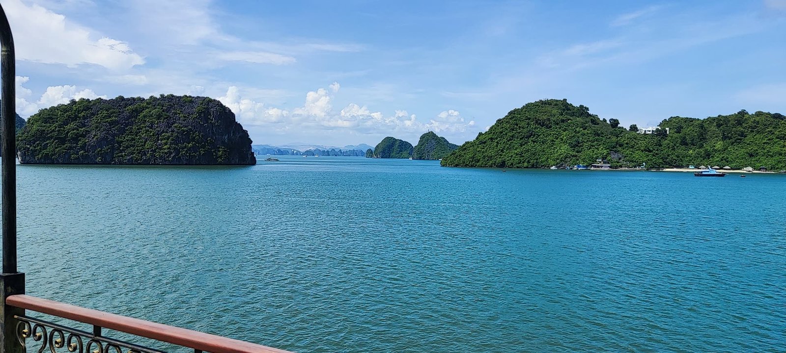Limestone islands rising out of the water in Ha Long Bay, Vietnam